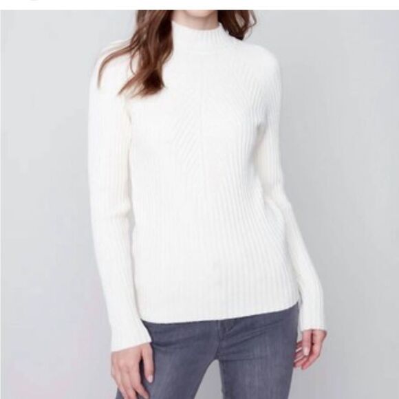 CHARLIE B Mock Neck Rib Sweater in Ecru Cream Size XS - Picture 1 of 6